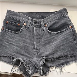 Levi's Washed Black High-Rise Cutoff Denim Shorts